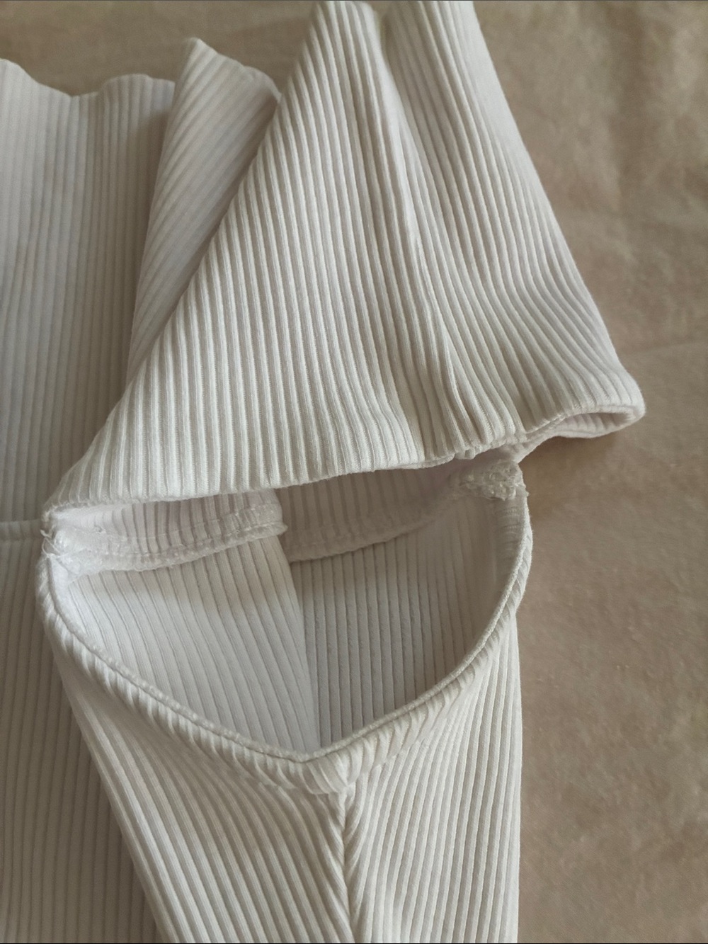 Mango Off-Shoulder Ribbed Top in White - Picture 4 of 4